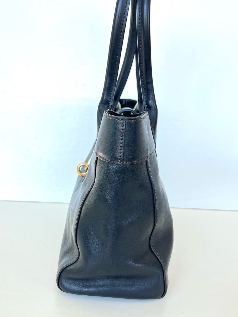 DOONEY & BOURKE Florentine Large Amelie Black Leather Logo Lock Shoulder Tote - Picture 6 of 15